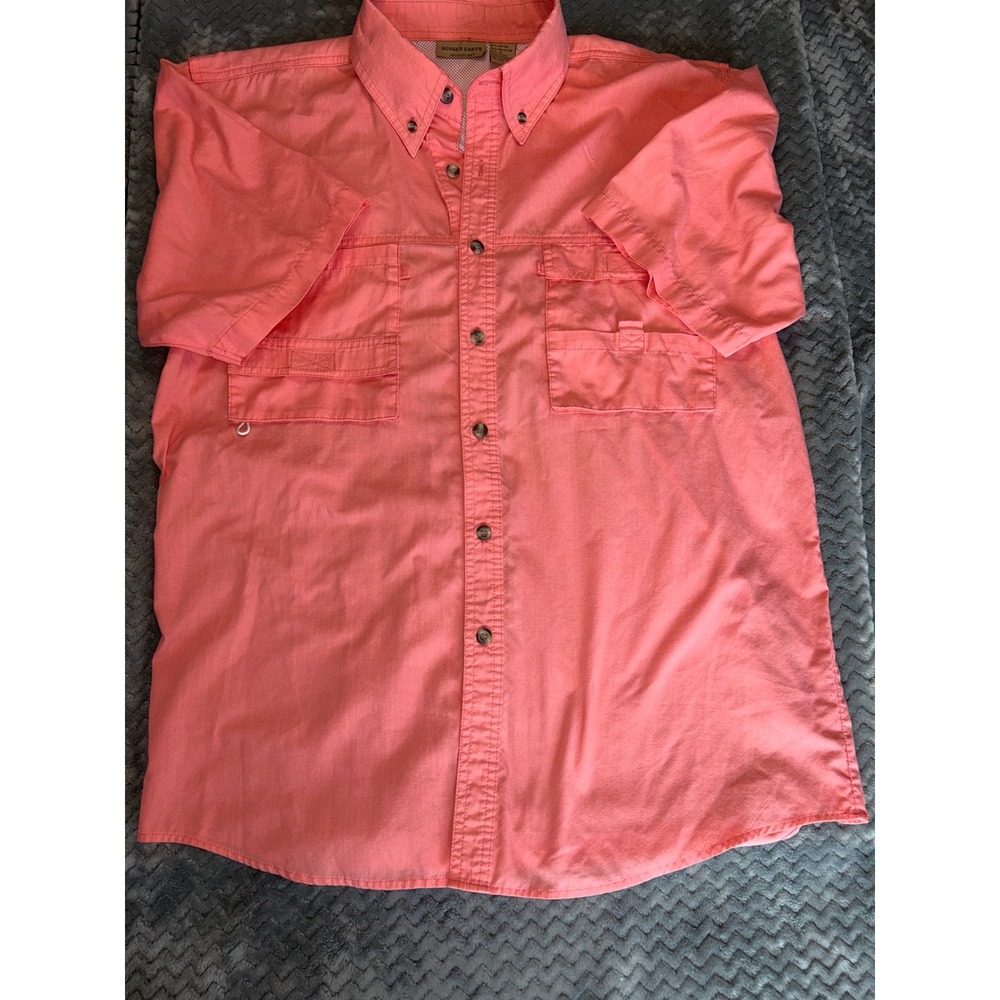 Rugged Earth Outfitters Mens Short Sleeve Fishing Shirt Coral Pink Medium M